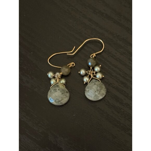 14K Gold Stone Dangle Earrings - Picture 5 of 6